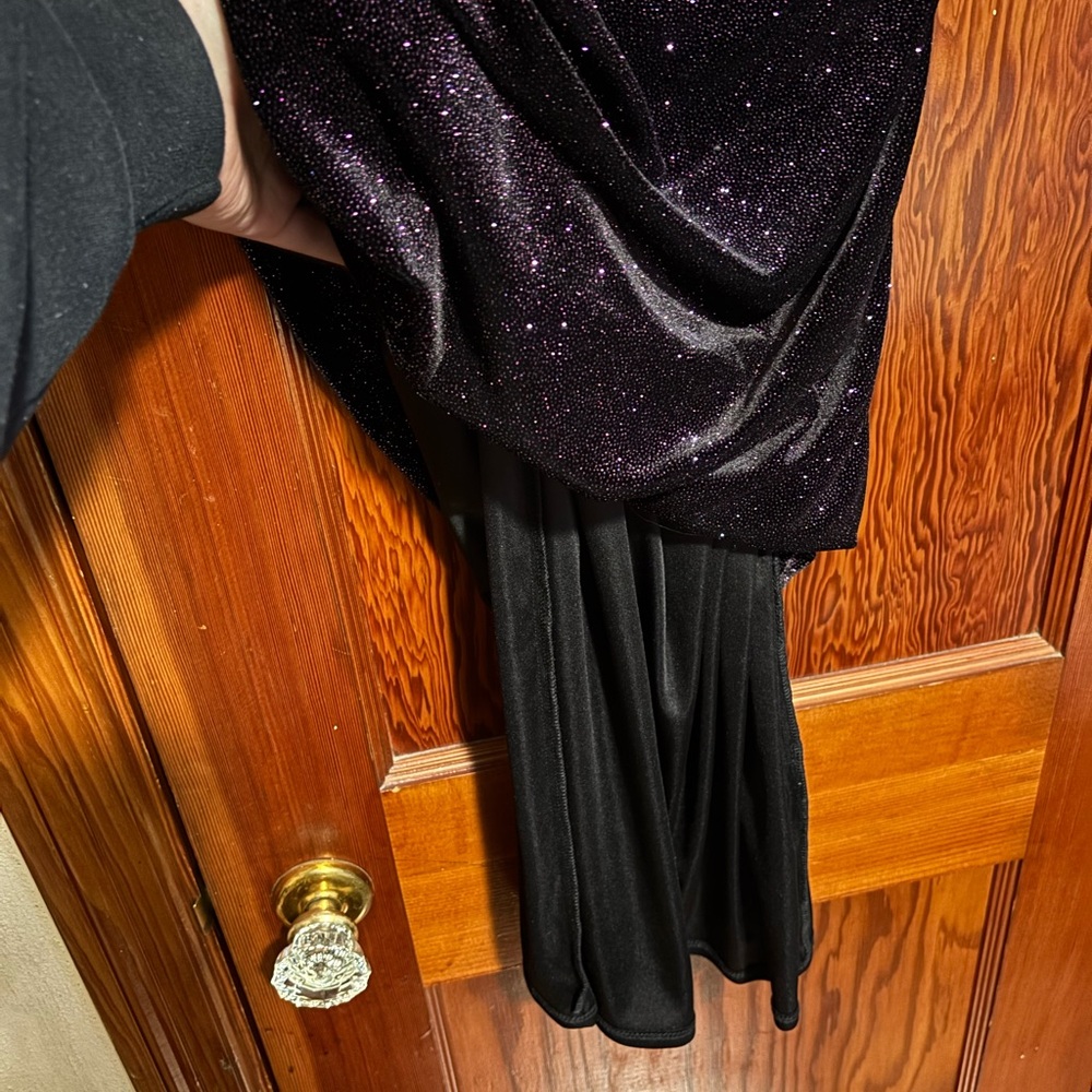 JH EVENINGS Black Purple Shifting Sparkle Ruched Evening Event Dress - Picture 4 of 6